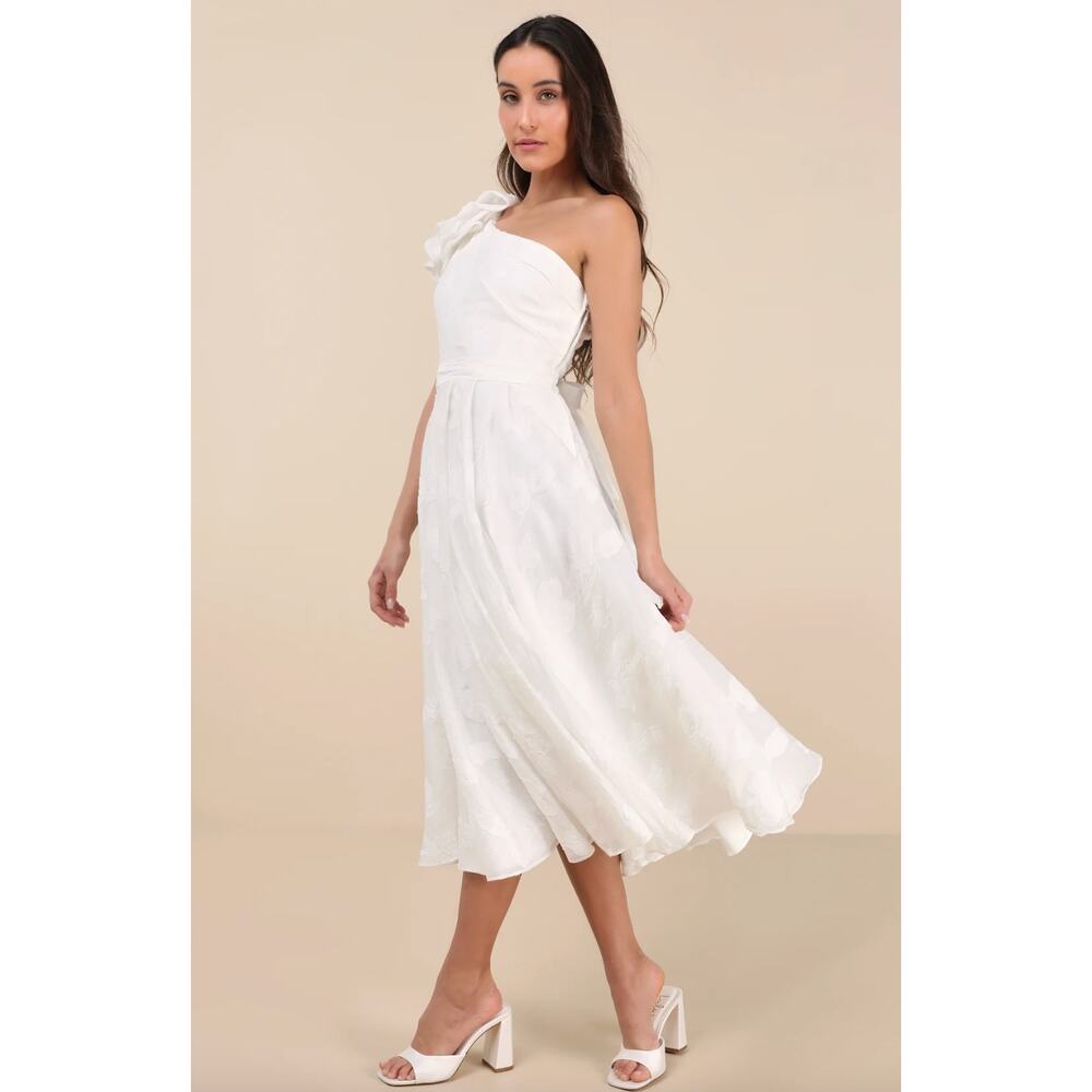 Lulus Sweet Definition White Burnout Ruffled One-Shoulder Midi Dress Large NWT - Picture 4 of 14
